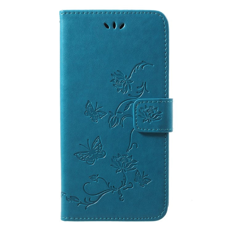 Imprint Butterfly Flower Wallet Stand Leather Mobile Case for Huawei P20 - Blue