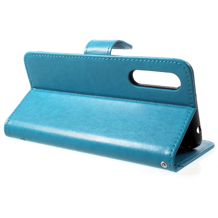 Imprint Butterfly Flower Wallet Stand Leather Mobile Case for Huawei P20 - Blue
