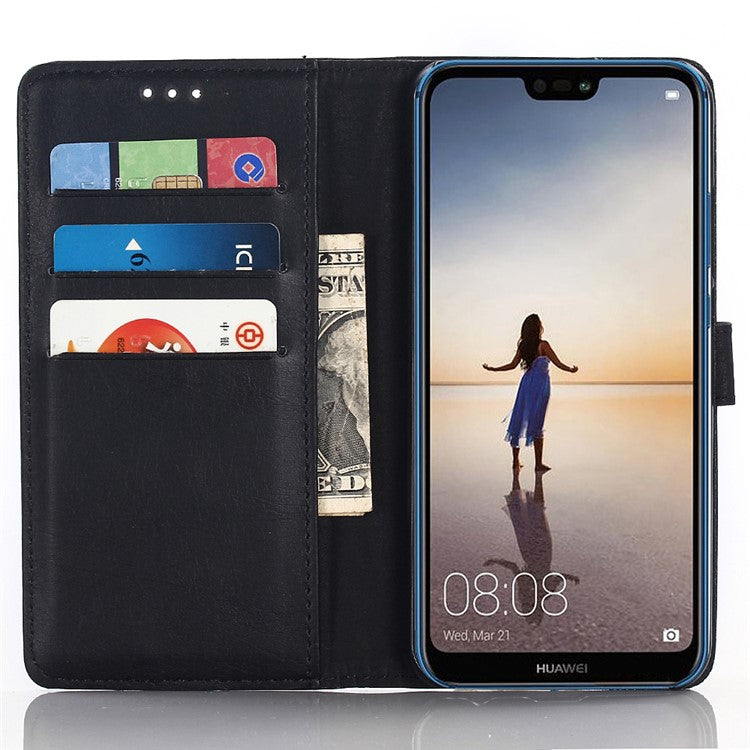 For Huawei P20 Lite / Nova 3e (China) Crazy Horse Texture Retro Leather Case Wallet Stand Feature Magnetic Closure Flip Case - Black