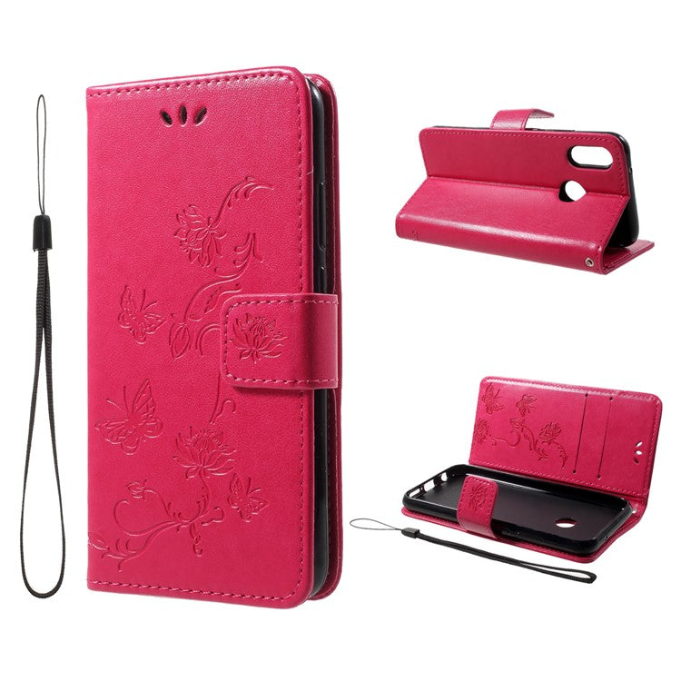 Imprint Butterfly Flower Wallet Stand Leather Case for Huawei P20 Lite / Nova 3e - Rose