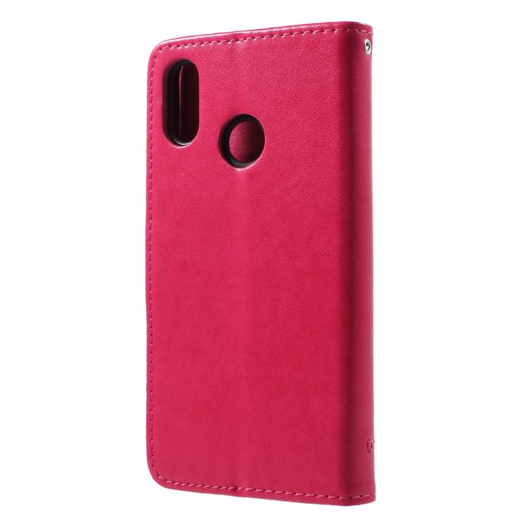 Imprint Butterfly Flower Wallet Stand Leather Case for Huawei P20 Lite / Nova 3e - Rose