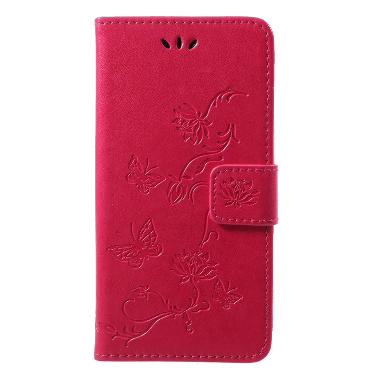 Imprint Butterfly Flower Wallet Stand Leather Case for Huawei P20 Lite / Nova 3e - Rose