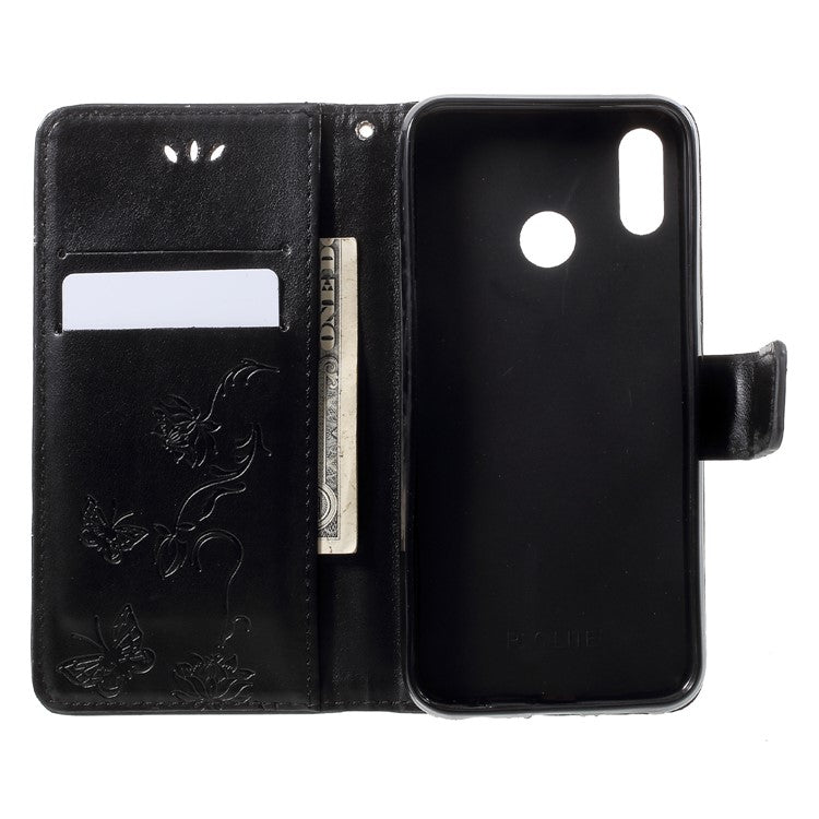 Imprint Butterfly Flower Wallet Leather Cover for Huawei P20 Lite / Nova 3e - Black