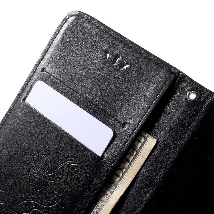 Imprint Butterfly Flower Wallet Leather Cover for Huawei P20 Lite / Nova 3e - Black