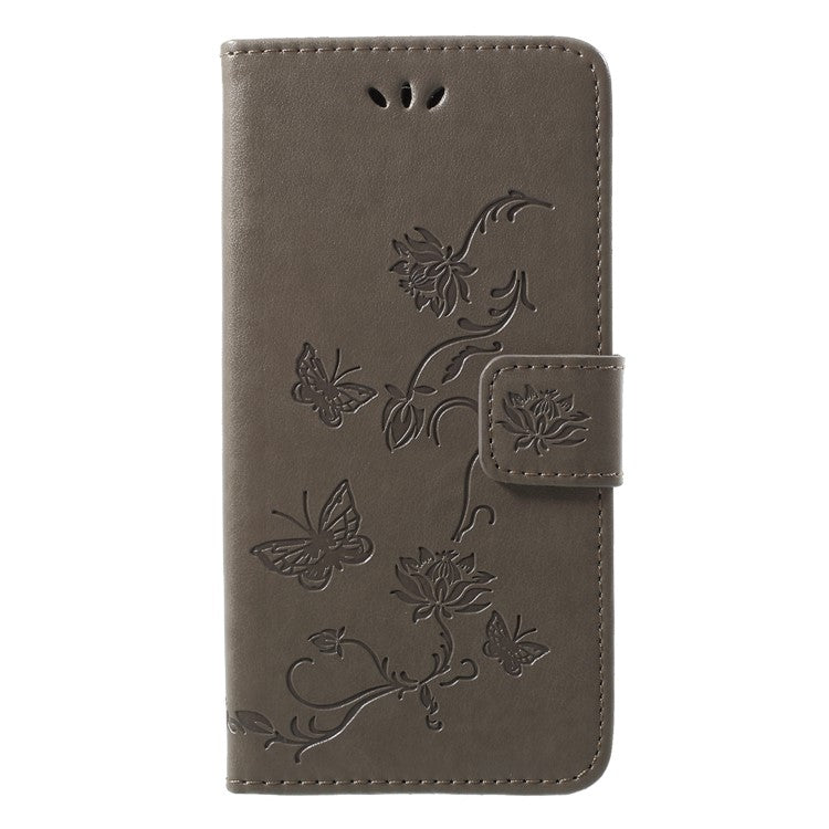 Imprint Butterfly Flower Stand Wallet Leather Shell for Huawei P20 Lite / Nova 3e - Grey