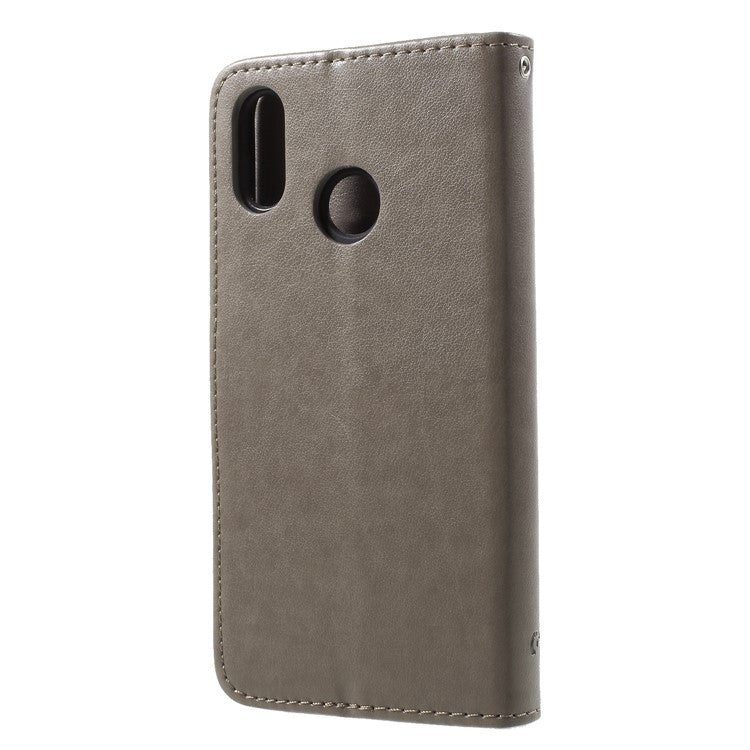 Imprint Butterfly Flower Stand Wallet Leather Shell for Huawei P20 Lite / Nova 3e - Grey