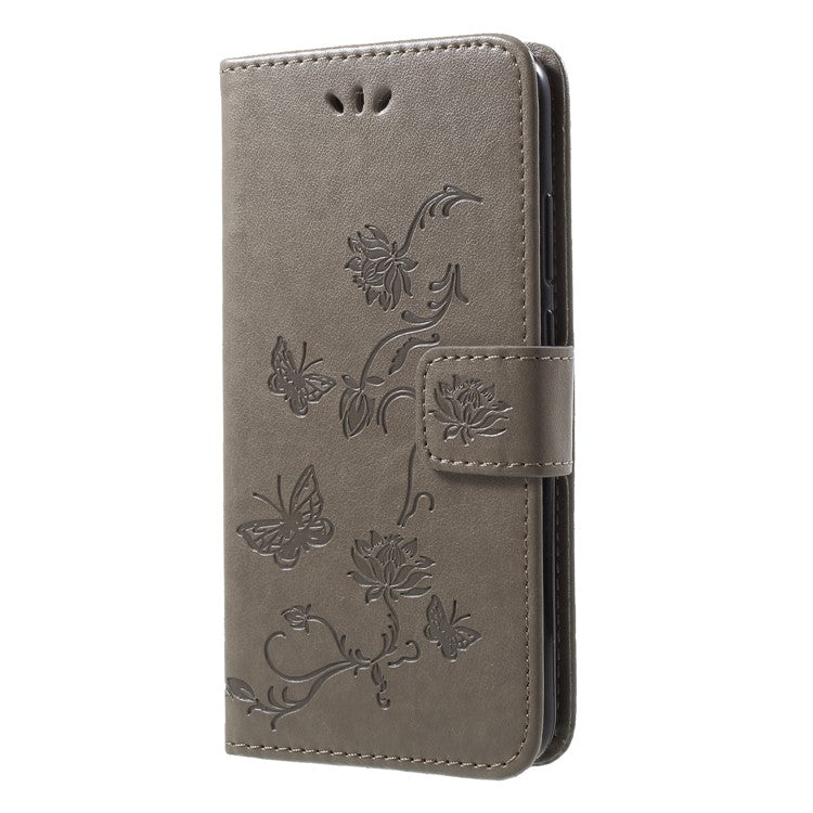 Imprint Butterfly Flower Stand Wallet Leather Shell for Huawei P20 Lite / Nova 3e - Grey