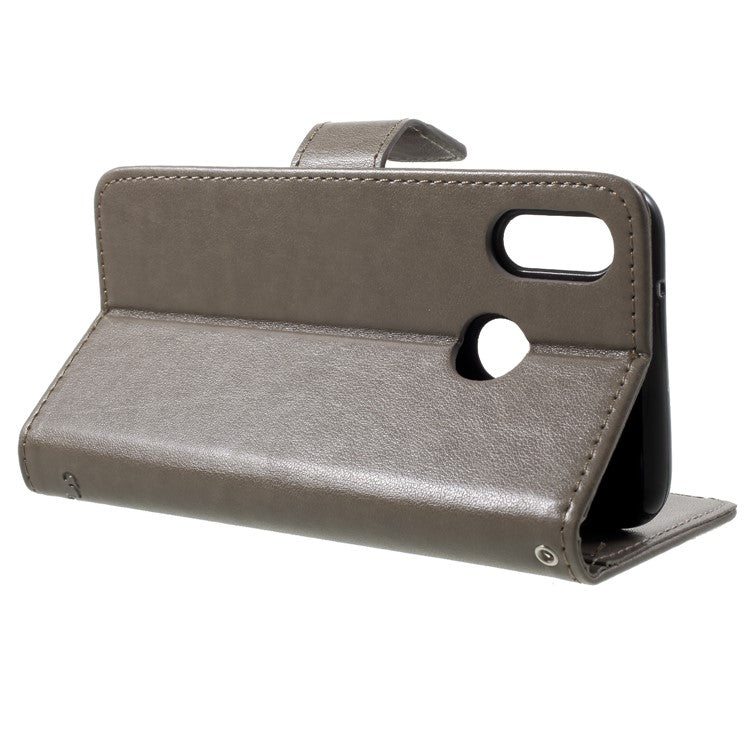 Imprint Butterfly Flower Stand Wallet Leather Shell for Huawei P20 Lite / Nova 3e - Grey