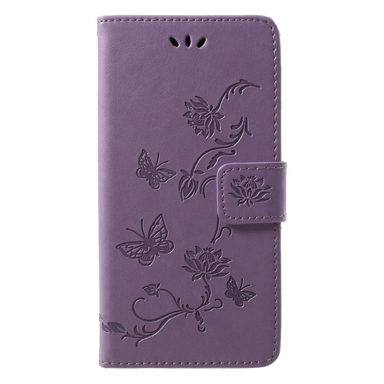 Imprint Butterfly Flower PU Leather Protection Cover Shell with Card Slots for Huawei P20 Lite / Nova 3e - Light Purple