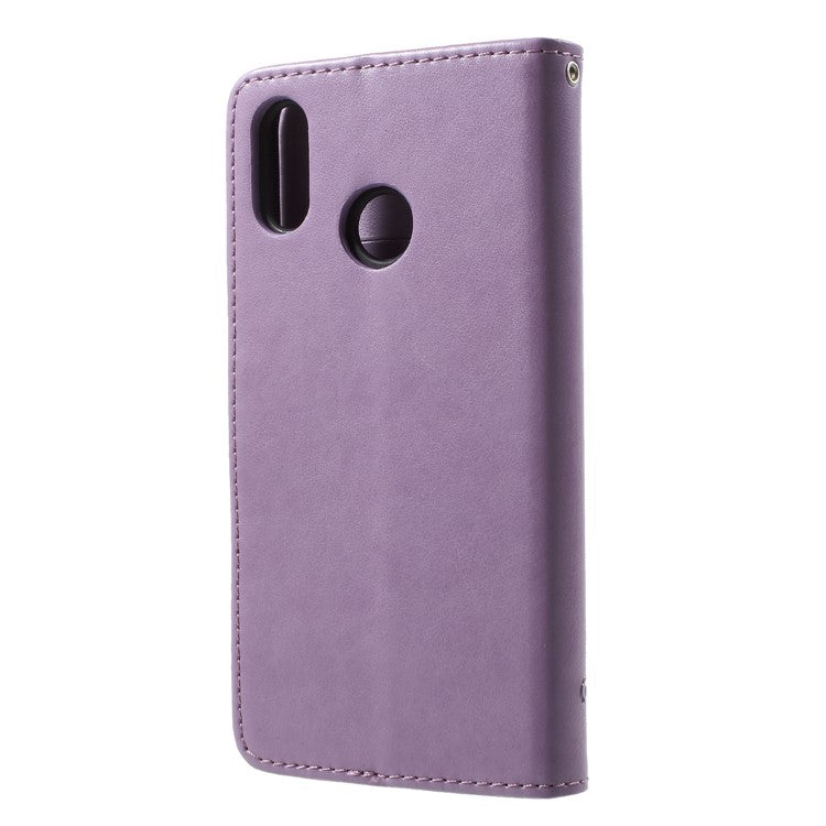 Imprint Butterfly Flower PU Leather Protection Cover Shell with Card Slots for Huawei P20 Lite / Nova 3e - Light Purple