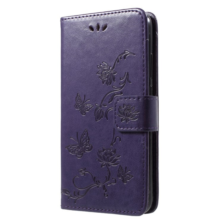 Imprint Butterfly Flower Leather Card Holder Case Cover for Huawei P20 Lite / Nova 3e - Dark Purple