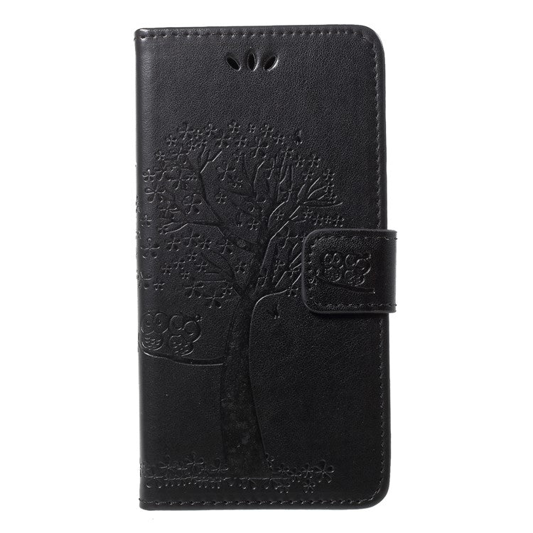 Imprint Tree Owl Pattern Wallet Stand Leather Cover for Huawei P20 Lite / Nova 3e - Black