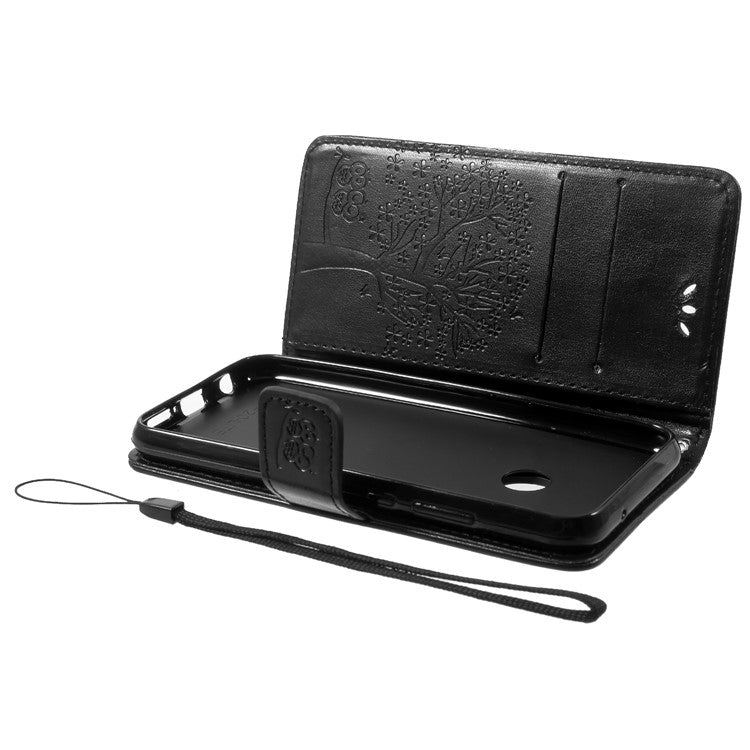 Imprint Tree Owl Pattern Wallet Stand Leather Cover for Huawei P20 Lite / Nova 3e - Black