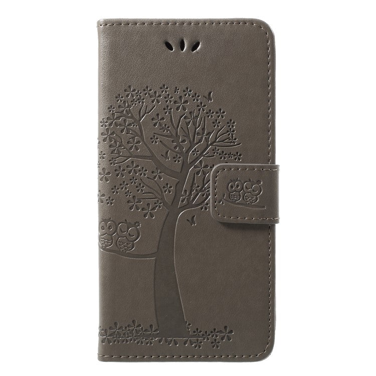 Imprint Tree Owl Pattern Wallet Leather Flip Stand Shell for Huawei P20 Lite / Nova 3e - Grey
