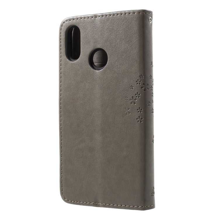 Imprint Tree Owl Pattern Wallet Leather Flip Stand Shell for Huawei P20 Lite / Nova 3e - Grey