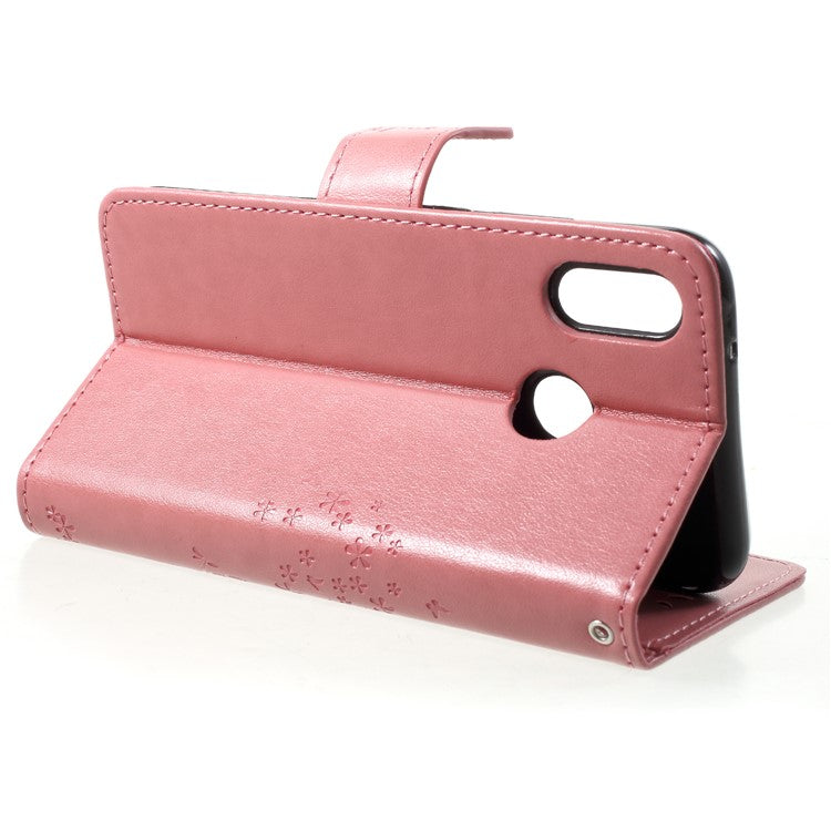 Imprint Tree Owl Pattern Stand Leather Magnetic Wallet Cover Case for Huawei P20 Lite / Nova 3e - Pink