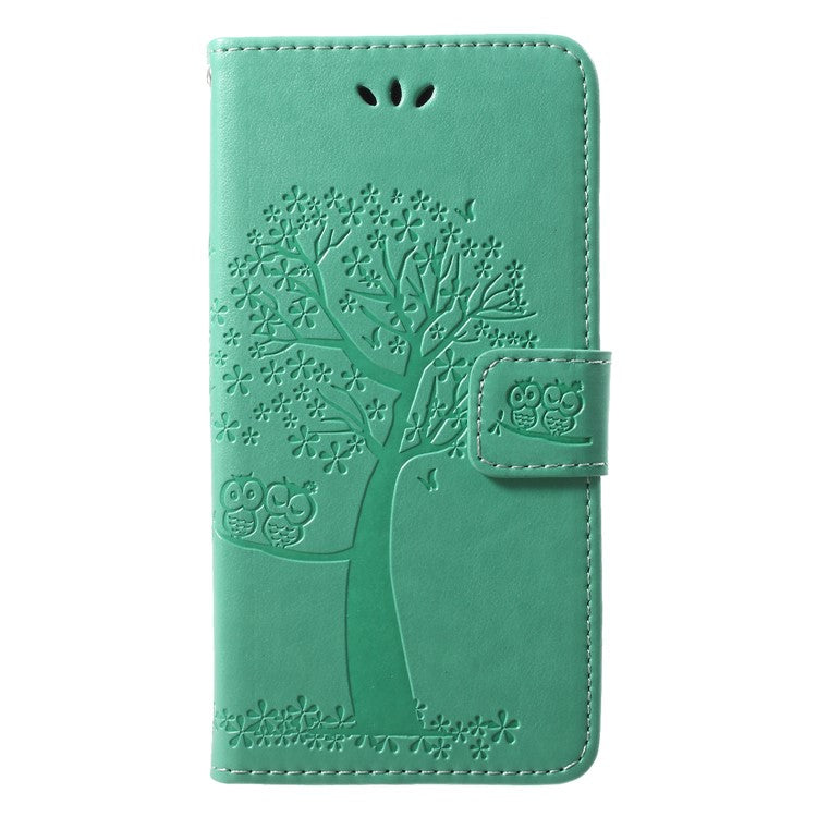 Imprint Tree Owl Pattern PU Leather Wallet Stand Phone Case for Huawei P20 Lite / Nova 3e - Cyan