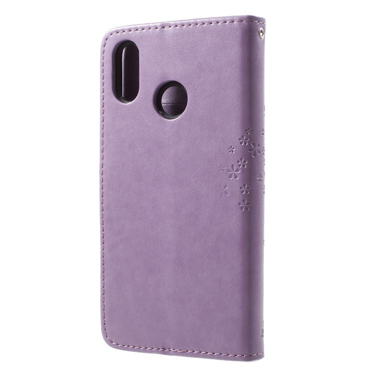 Imprint Tree Owl Pattern PU Leather Wallet Stand Phone Shell for Huawei P20 Lite / Nova 3e - Light Purple