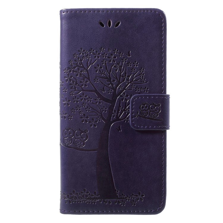 Imprint Tree Owl Pattern Wallet Stand Leather Mobile Casing for Huawei P20 Lite / Nova 3e - Dark Purple