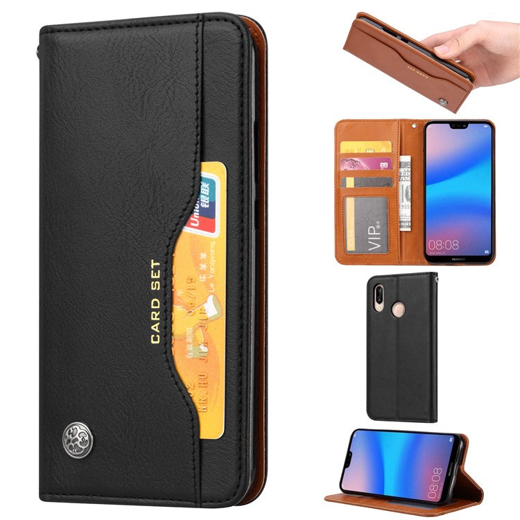 Auto-absorbed Leather Stand Phone Case for Huawei P20 Lite / Nova 3e - Black