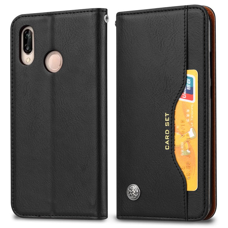 Auto-absorbed Leather Stand Phone Case for Huawei P20 Lite / Nova 3e - Black