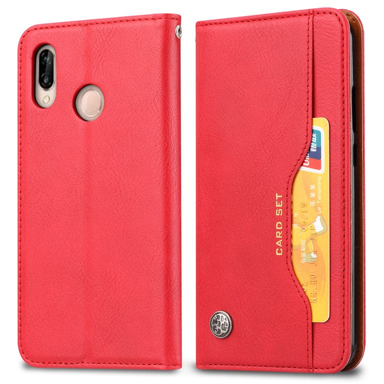 Auto-absorbed Leather Wallet Flip Case for Huawei P20 Lite / Nova 3e - Red
