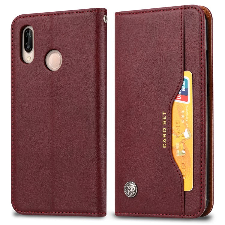 Auto-absorbed Leather Stand Protective Cover for Huawei P20 Lite / Nova 3e - Wine Red