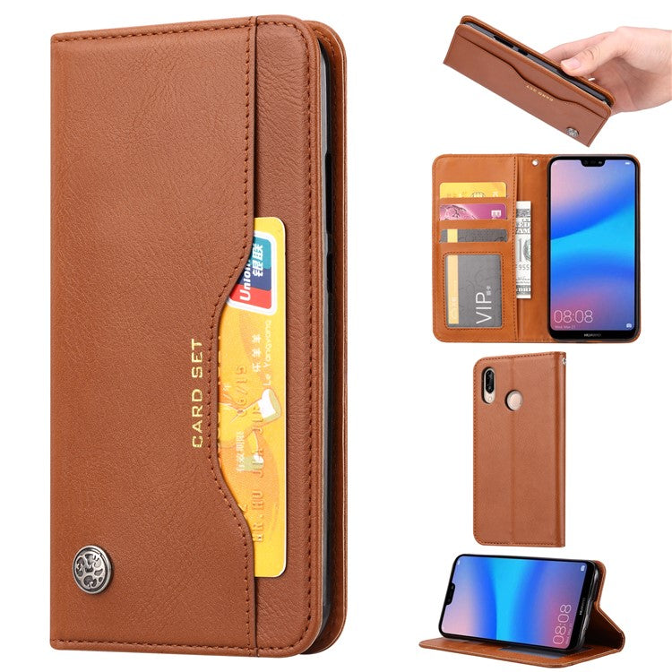Auto-absorbed Leather Wallet Mobile Shell Case for Huawei P20 Lite / Nova 3e - Brown