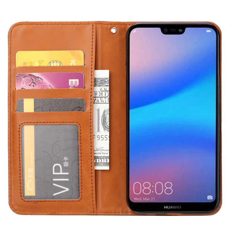 Auto-absorbed Leather Wallet Mobile Shell Case for Huawei P20 Lite / Nova 3e - Brown