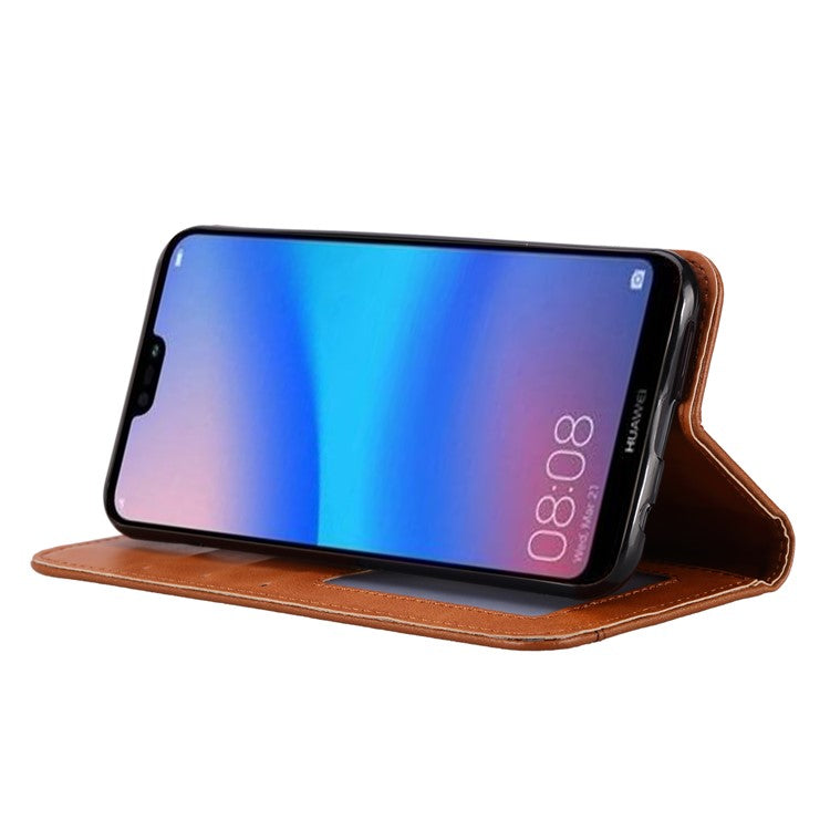 Auto-absorbed Leather Wallet Mobile Shell Case for Huawei P20 Lite / Nova 3e - Brown