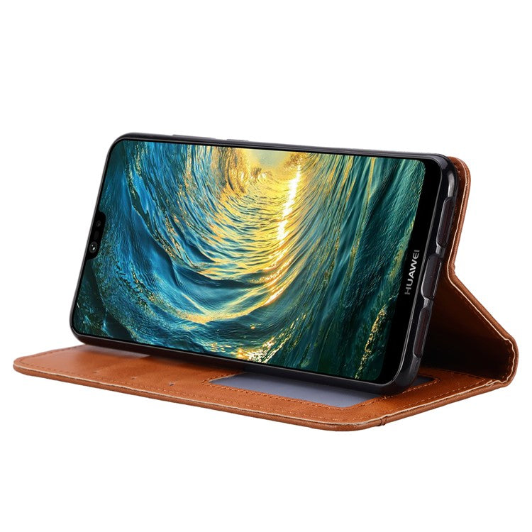 Auto-absorbed Leather Wallet Stand Case Accessory for Huawei P20 - Brown