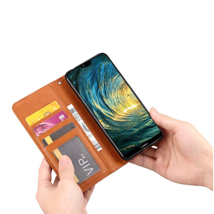 Auto-absorbed Leather Wallet Stand Case Accessory for Huawei P20 - Brown