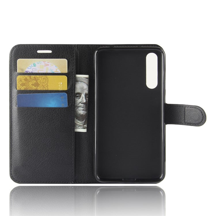 Litchi Texture Stand Wallet Stand Phone Leather Case for Huawei P20 Pro Mobile Phone Accessory - Black
