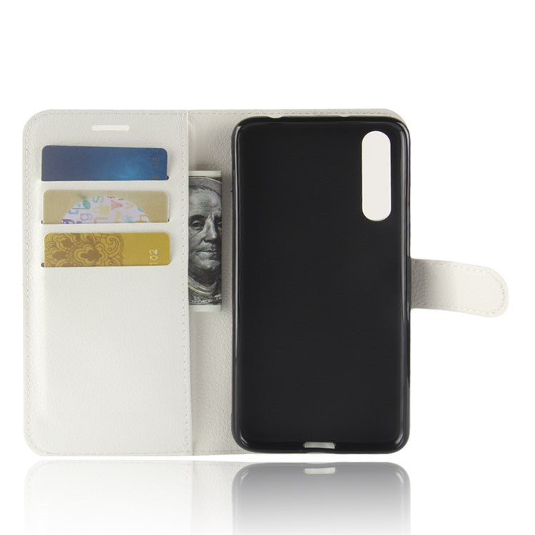 Litchi Texture Stand Wallet Stand Phone Leather Case for Huawei P20 Pro Mobile Phone Accessory - White