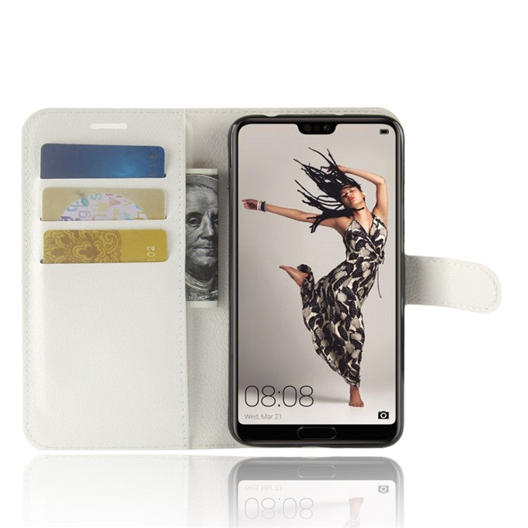 Litchi Texture Stand Wallet Stand Phone Leather Case for Huawei P20 Pro Mobile Phone Accessory - White