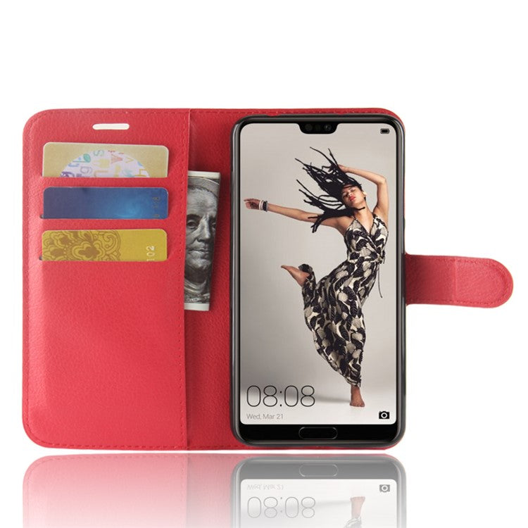 Litchi Texture Stand Wallet Stand Phone Leather Case for Huawei P20 Pro Mobile Phone Accessory - Red