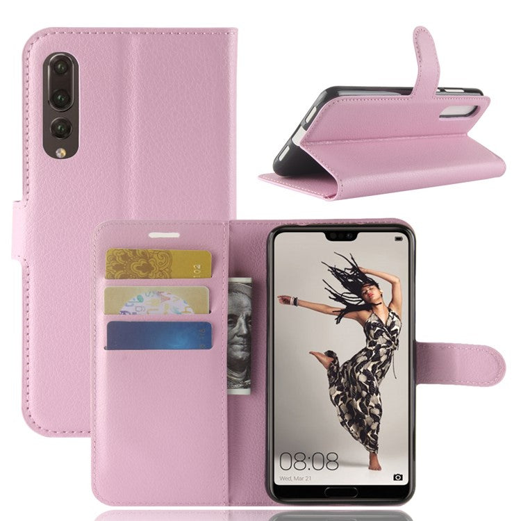 Litchi Texture Stand Wallet Stand Phone Leather Case for Huawei P20 Pro Mobile Phone Accessory - Pink