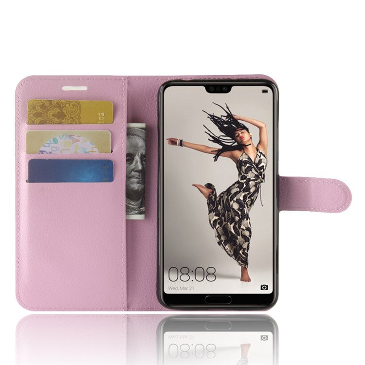 Litchi Texture Stand Wallet Stand Phone Leather Case for Huawei P20 Pro Mobile Phone Accessory - Pink