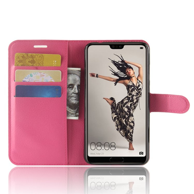Litchi Texture Stand Wallet Stand Phone Leather Case for Huawei P20 Pro Mobile Phone Accessory - Rose