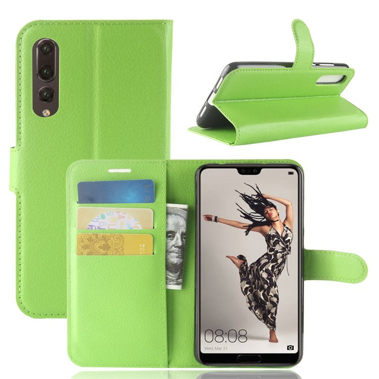 Litchi Texture Stand Wallet Stand Phone Leather Case for Huawei P20 Pro Mobile Phone Accessory - Green