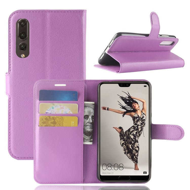 Litchi Texture Stand Wallet Stand Phone Leather Case for Huawei P20 Pro Mobile Phone Accessory - Purple