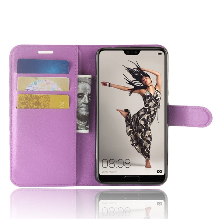 Litchi Texture Stand Wallet Stand Phone Leather Case for Huawei P20 Pro Mobile Phone Accessory - Purple