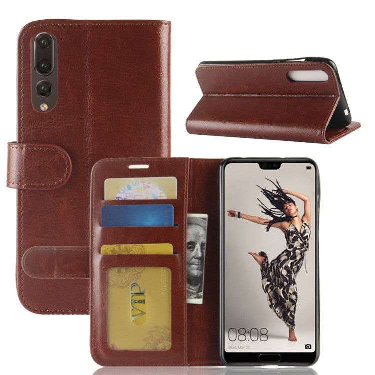 For Huawei P20 Pro Crazy Horse PU Leather Wallet Stand Cell Phone Case Cell Phone Accessories - Brown