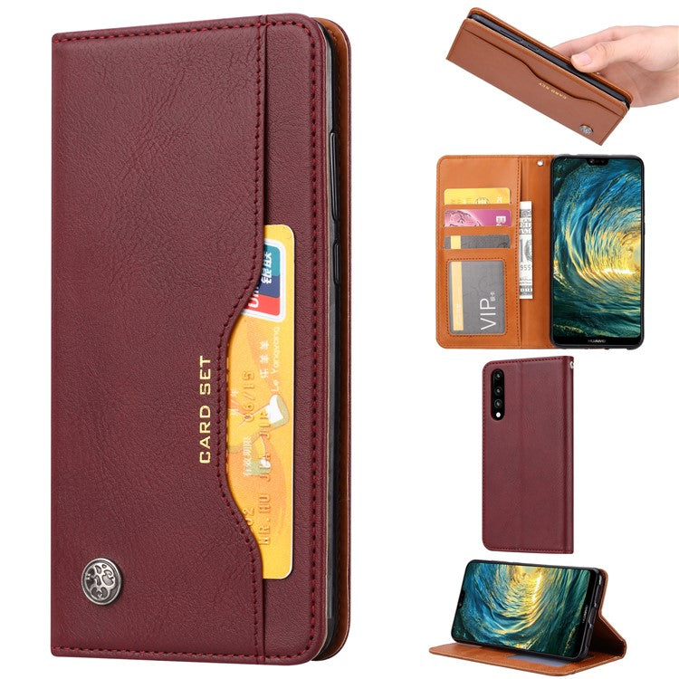 Auto-absorbed Leather Stand Phone Flip Case for Huawei P20 Pro - Wine Red