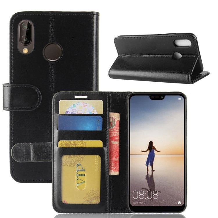 Crazy Horse Wallet Leather Stand Case for Huawei P20 Lite / Nova 3e - Black