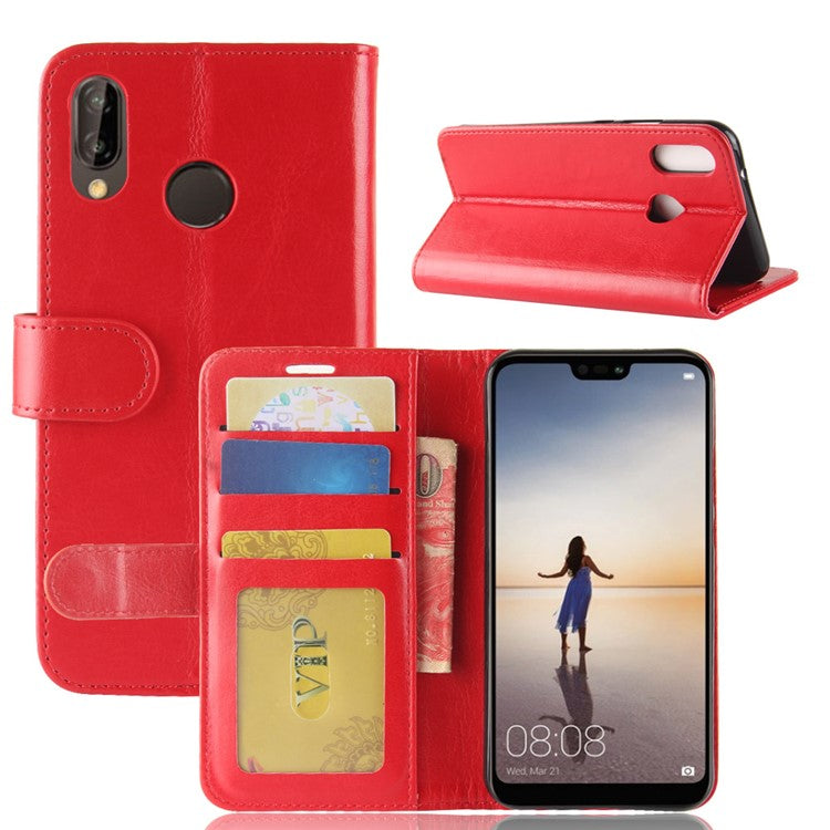 Crazy Horse Wallet Leather Cell Phone Case for Huawei P20 Lite / Nova 3e - Red