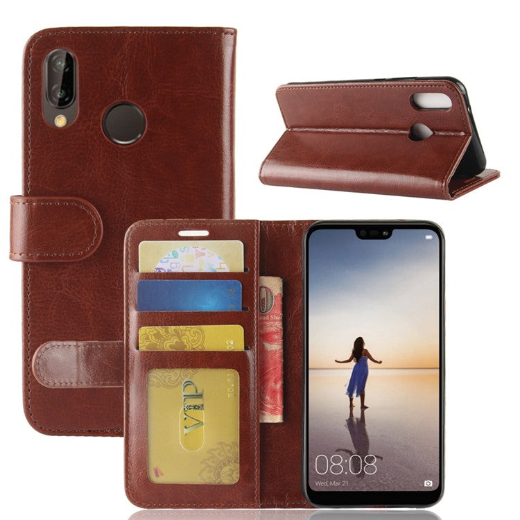 Crazy Horse Wallet Leather Case with Stand for Huawei P20 Lite / Nova 3e - Brown