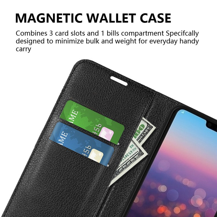 For Huawei P20 Litchi Texture Wallet Stand Leather Phone Accessory Case - Black
