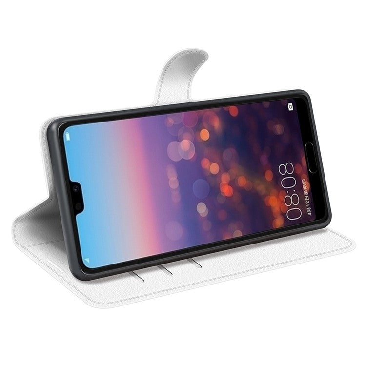 For Huawei P20 Litchi Texture Wallet Stand Leather Phone Accessory Case - White