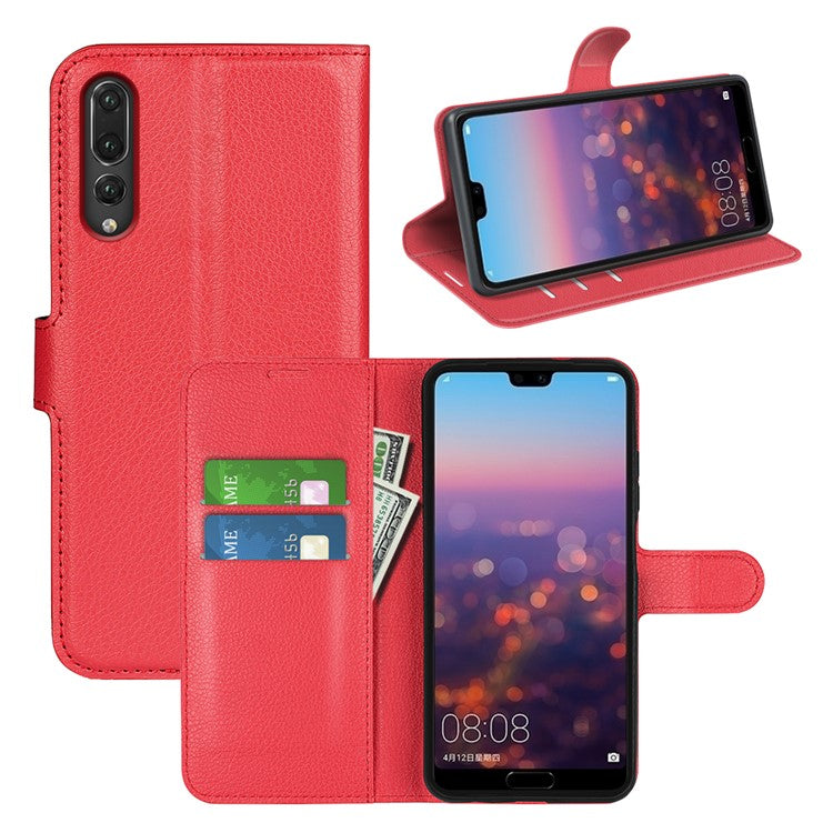 For Huawei P20 Litchi Texture Wallet Stand Leather Phone Accessory Case - Red